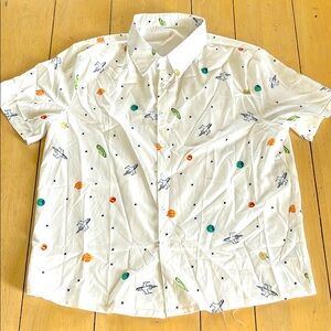 Men's White Rocket Ship Space Print Shirt
